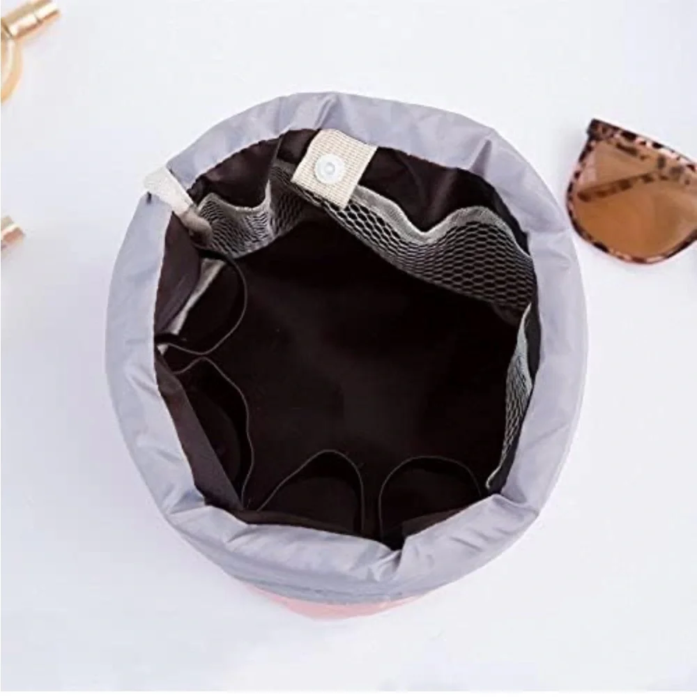 BRAND NEW WITH TAGS! Pink and Gray Women's drawstring travel cosmetics pouch.